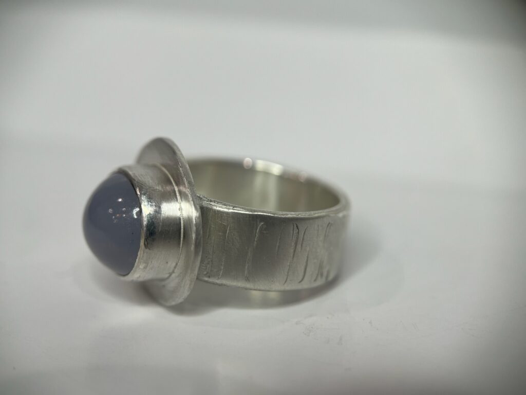 silver ring with chalcedony cabochon